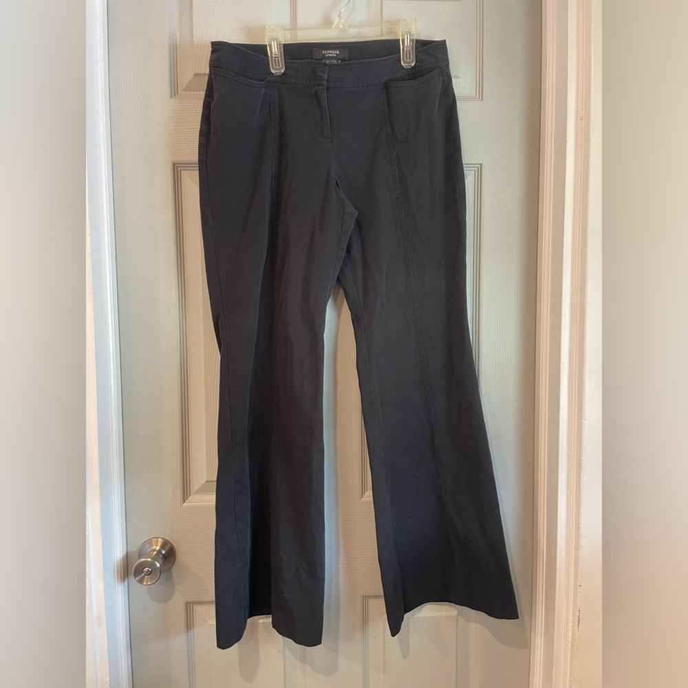 Express Women's 9/10 R Vintage y2k Stretch Cotton Blend Black Flare Work Pants